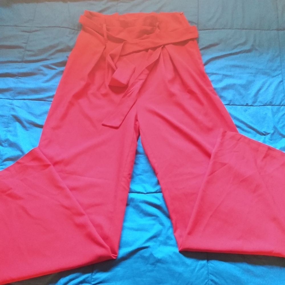 Red Wide Leg High Waisted Trousers XL